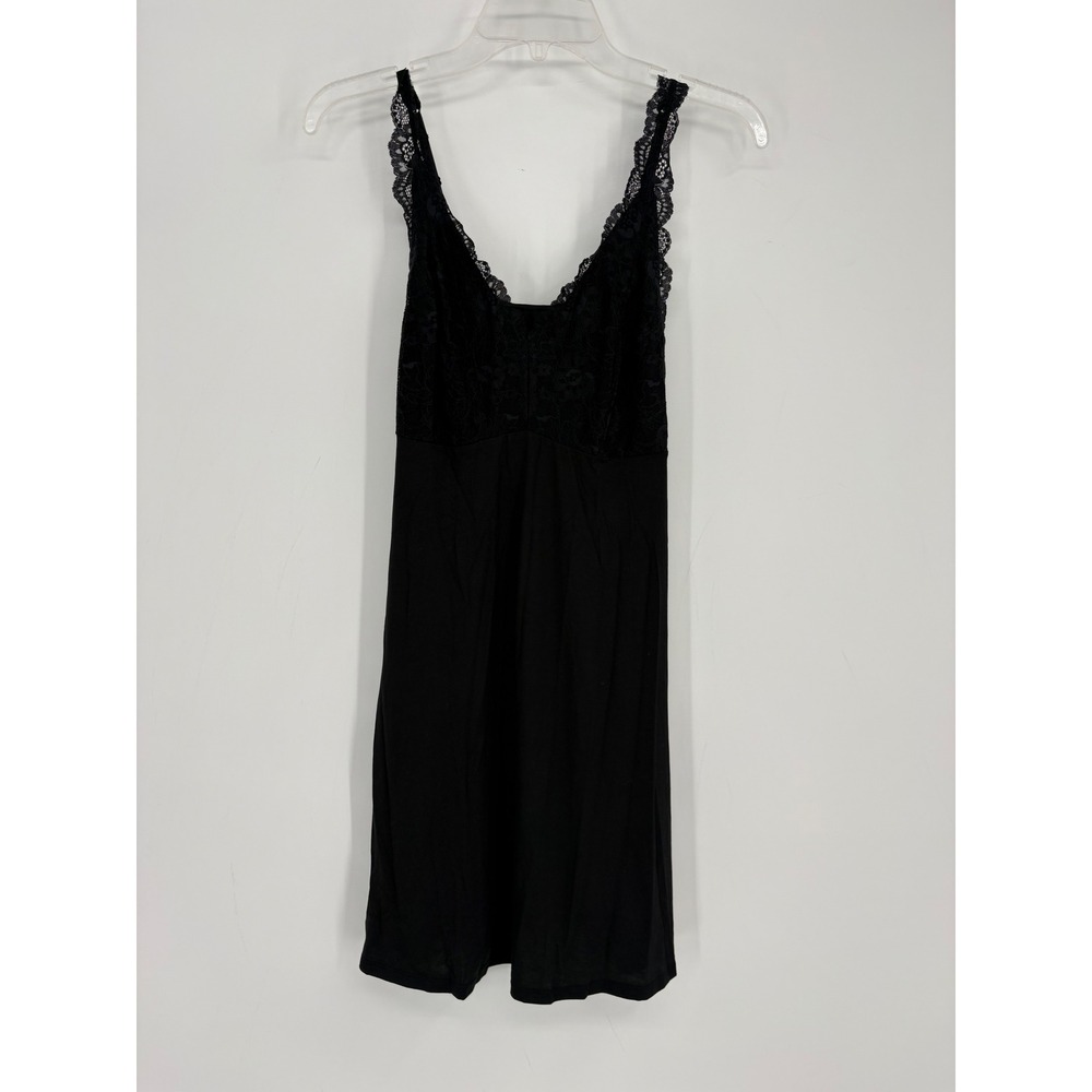 Felina Chemise Womens Large Black Lace Trim Modal Sleepwear Slip 3163B